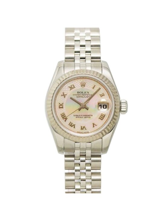 Rolex Datejust Number Roulette Watch Pink Shell 18k White Gold Automatic Winding